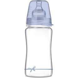LOVI Anti-Colic Baby Feeding Glass Bottle with Dynamic Teat 250ml Blue - Baby Shower Boy Collection