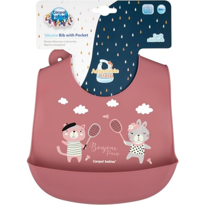 Canpol Babies Baby Bib Bonjour Paris Made of Silicone Purple