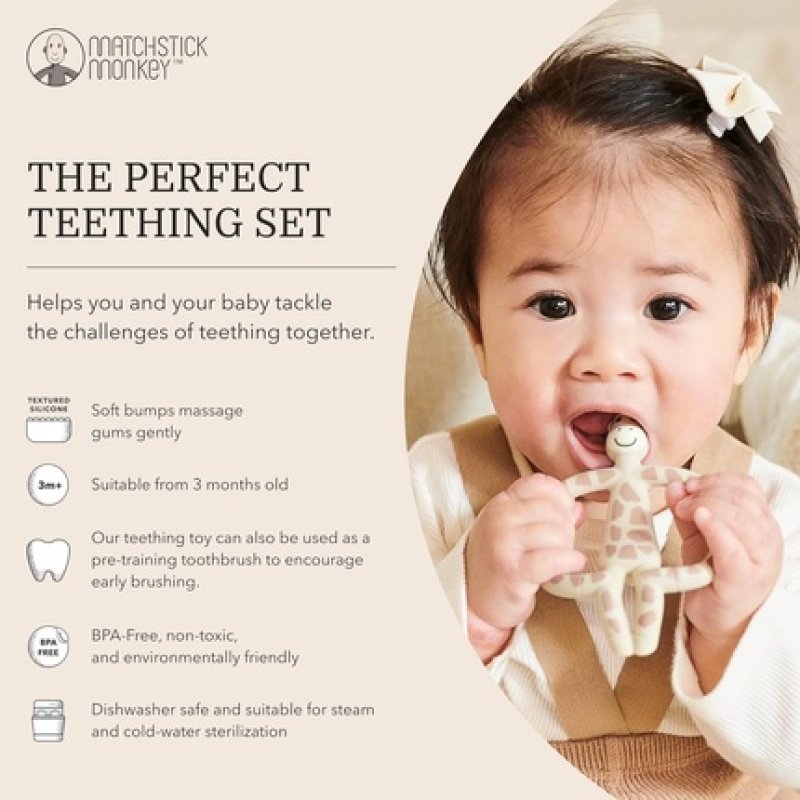 Matchstick Monkey Antimicrobial Animal Teether Gift Set - 3 Pack Ludo Lion Gigi Giraffe Monkey