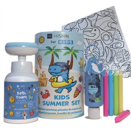 Hiskin Kids Summer Blue Bath Liquid 75ml With Washing Foam 300ml Crayons 5 Pieces And Coloring Book