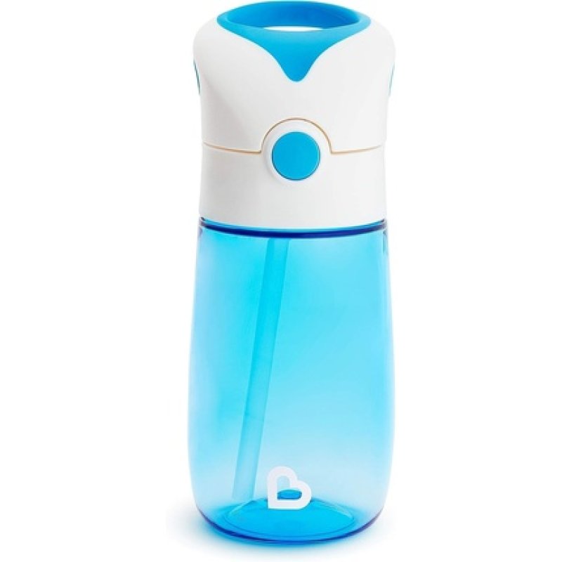 Munchkin Flip & Go Toddler Water Bottle with Straw 12oz No-Spill Design Blue