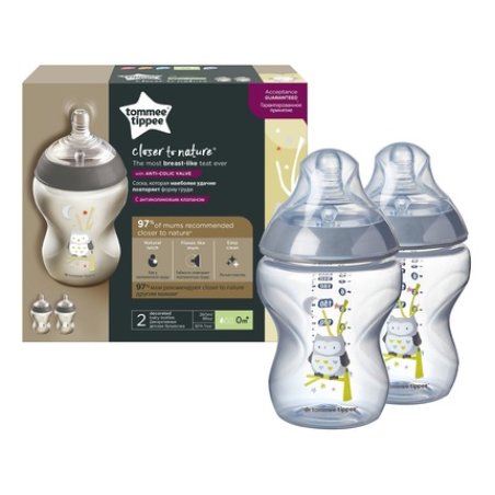 Closer To Nature Feeding Bottle With Silicone Nipple 0m Owl 2x260ml