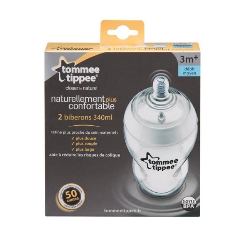 Tommee Tippee Closer to Nature Clear Bottles 340ml Silicone Teat with Sensitive Anti-Colic Valve