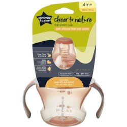 Tommee Tippee Transition Cup Breast-Like Teat and Soft Silicone Spout with Easy-Grip Handles Leakproof Lid 150ml Pink