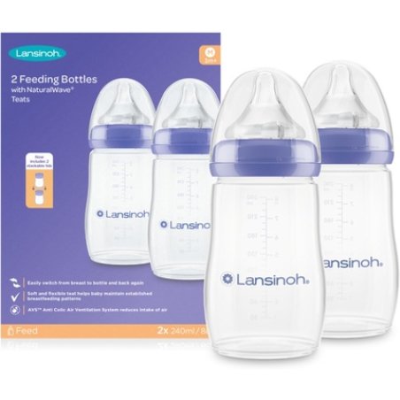 Lansinoh Anti Colic Baby Bottle 240ml 2 Pack Naturalwave Teats Reduces Nipple Confusion Bpa & Bpsfree Breastfeeding