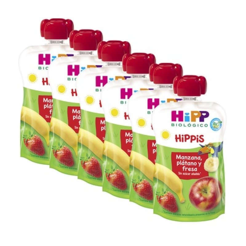Hipp Organic Apple, Banana, And Strawberry Pouches - 6x100g