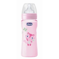 Chicco Chicco Well-Being Silicone Baby Bottle Pp Fast Flux Rose 330ml For 4 Months And Older