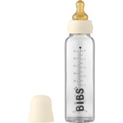 BIBS Baby Glass Bottle with Round Natural Rubber Latex Nipple 225ml Ivory