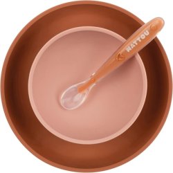 Nattou Silicone Tableware Set for Children - 4 Pieces: 1 Spoon, 1 Plate, 1 Bowl