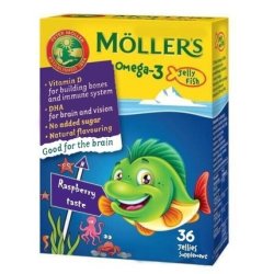 Moller's Fish Oil Jelly Fish For Kids Omega 3 Raspberry 36 Jellies