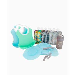 TWISTSHAKE Click-mat Mini Children's Crockery Set Bundle with Bibs, Drinking Bottle, and Squeeze Bags - Pastel