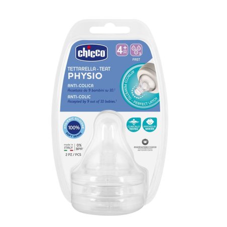 Chicco Physio Anti-Colic Nipple For Bottle Fast Flow 4 Months 2 Pieces