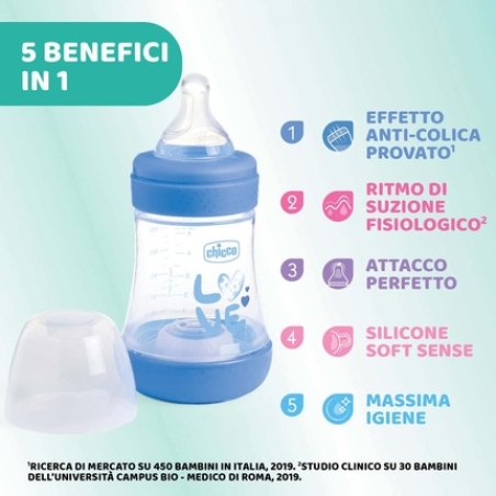 Chicco Perfect 5 Anticolic Bottle 150ml Slowflow Bottle With Soft Silicone Nipple Biofunctional Bottle With Intuiflow
