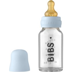 BIBS Baby Glass Bottle with Anti-Colic Round Natural Rubber Latex Nipple 110ml Baby Blue