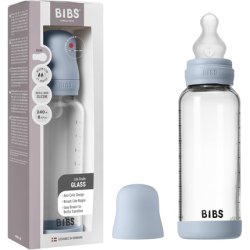 Bibs Baby Glass Bottle 240ml Anticolic Vented Round Silicone Teat