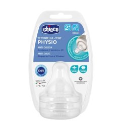 Chicco Physio Anticolic Silicone Nipple 2 Months Medium Flow 2 Pieces