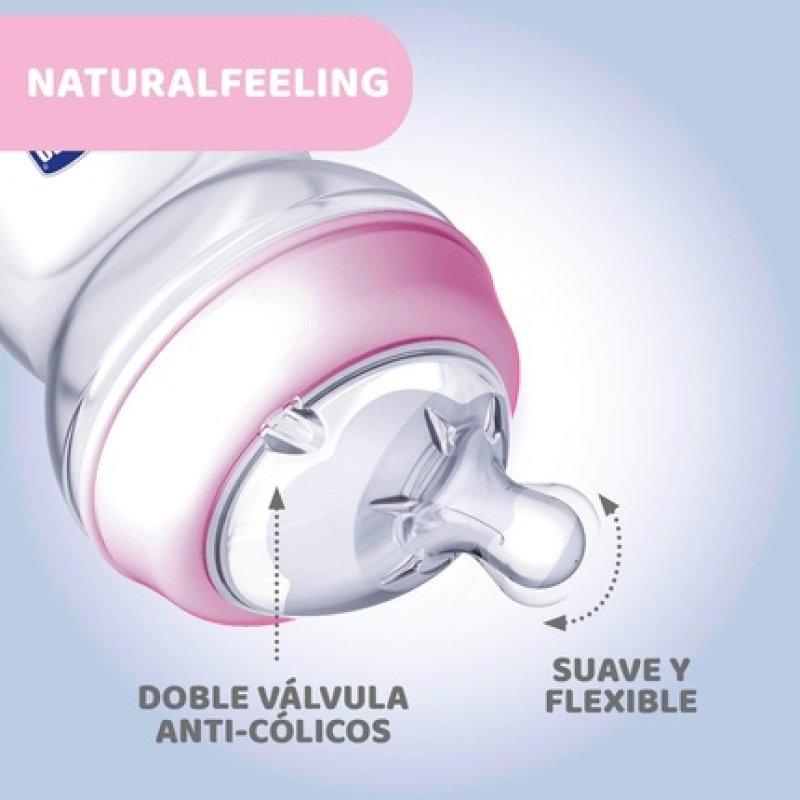 Chicco Natural Feeling Anti-Colic Bottle 250ml for 2 Months - Soft and Flexible