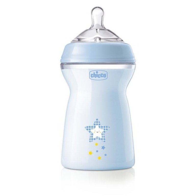 Chicco Naturalfeeling Plastic Bottle 330ml With Silicone Nipple Fast Flow 6m Blue