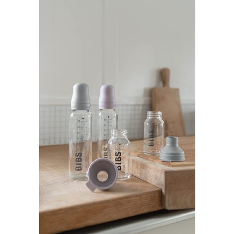 BIBS Baby Glass Bottle with Round Natural Rubber Latex Nipple Anti-Colic 110ml Blush