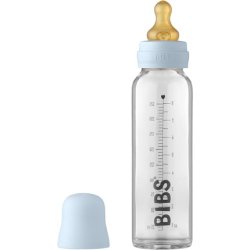 BIBS Baby Glass Bottle Anti-Colic Round Natural Rubber Latex Nipple 225ml Baby Blue