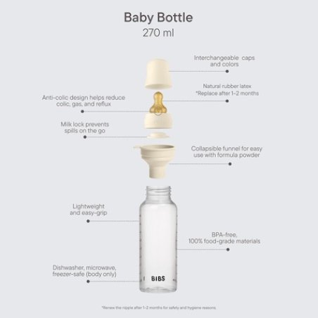 Bibs Baby Bottle 270ml Natural Rubber Latex Nipple Anticolic BPA-Free