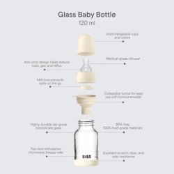 Bibs Baby Glass Bottle 120ml Anticolic Vented Round Silicone Teat