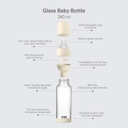 Bibs Baby Glass Bottle 240ml Anticolic Vented Round Silicone Teat