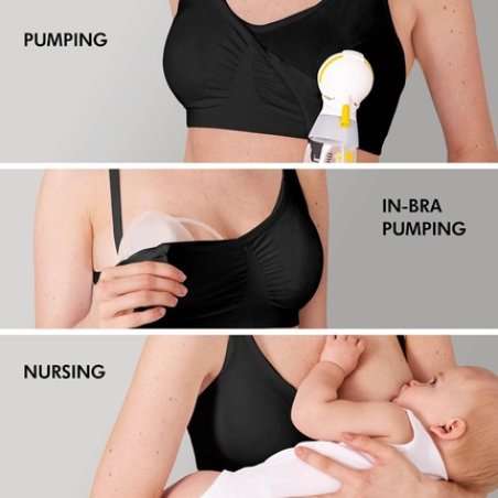 Medela 3-in-1 Nursing and Pumping Bra Lightweight and Comfortable for Feeding and Pumping (Large) 36-42B/F Black