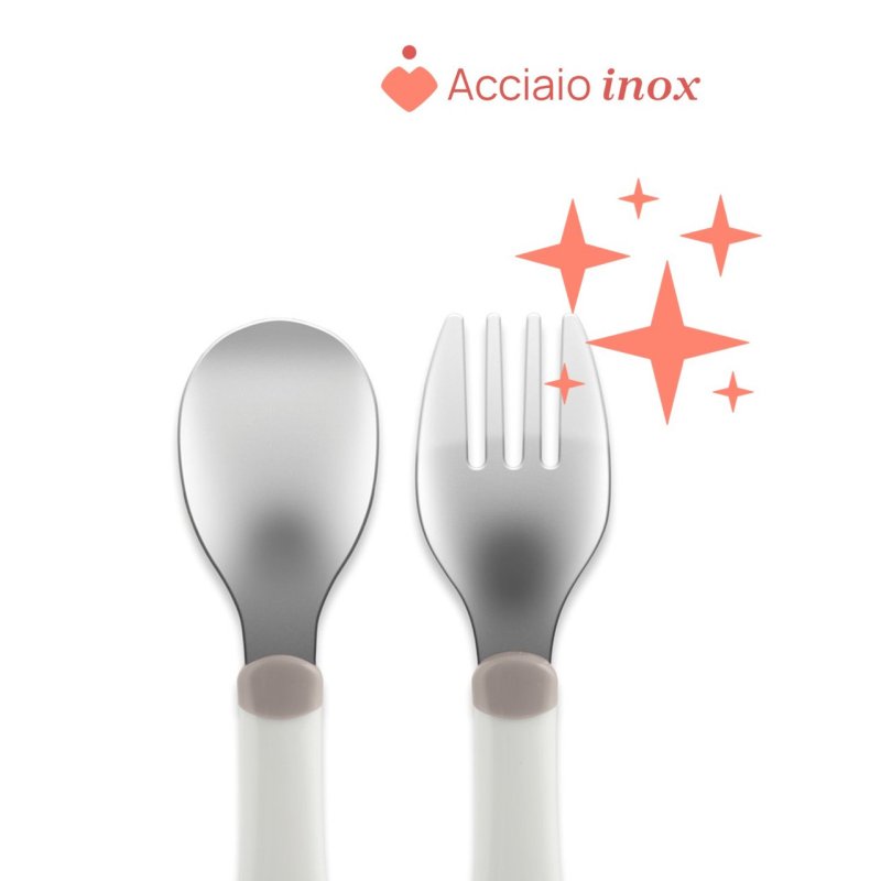 Chicco Stainless Steel Kids Cutlery Set - Porridge Fork and Spoon