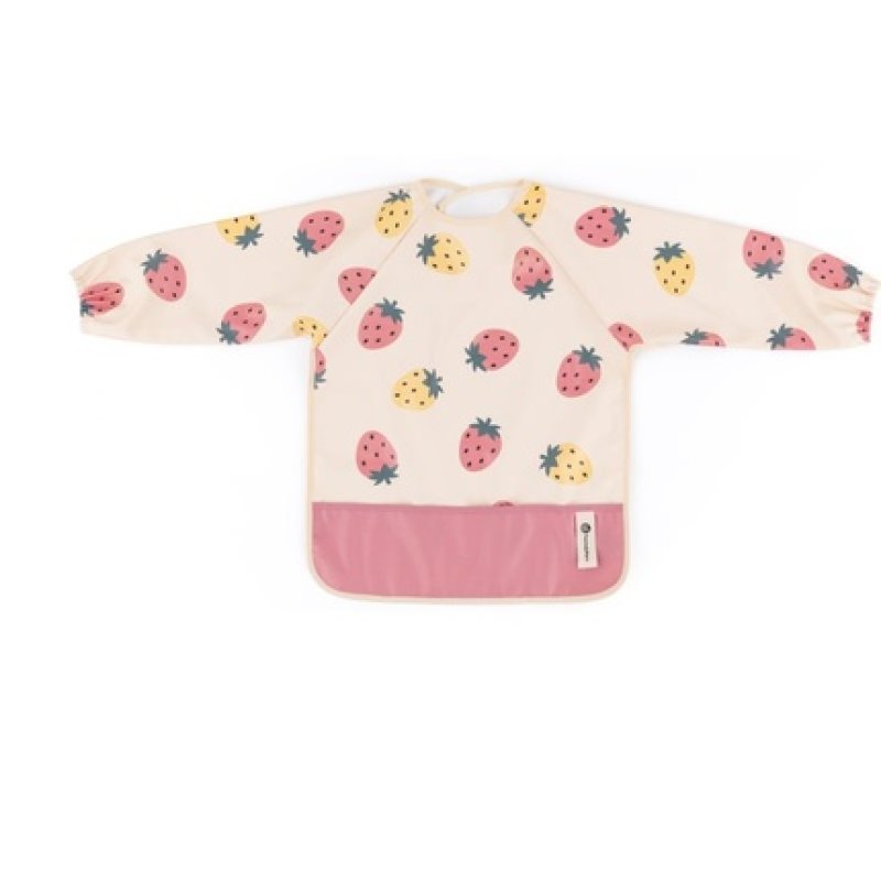 Petite&Mars Bib With Long Sleeves Beige Strawberries Suitable For 2 Years And Above