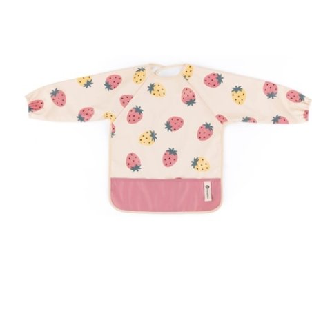 Petite&Mars Bib With Long Sleeves Beige Strawberries Suitable For 2 Years And Above