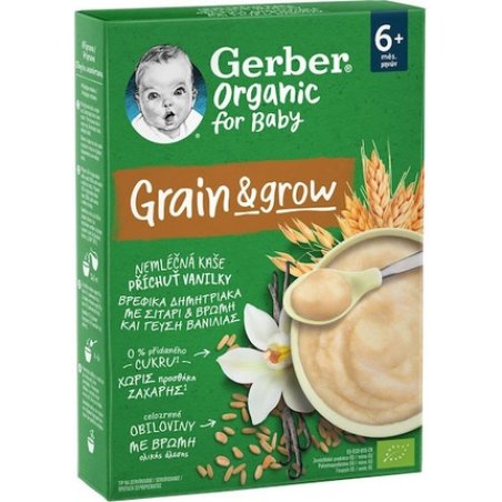 Gerber Organic For Baby 6 Months Grain Grow Baby Cereal With Wheat Oats Vanilla Flavor 200 Grams