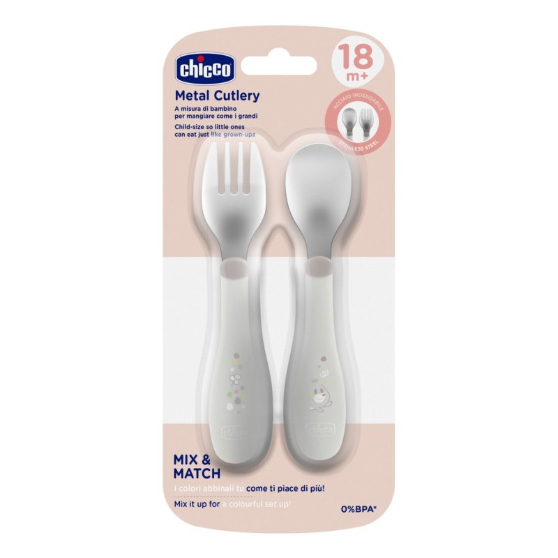 Chicco Stainless Steel Kids Cutlery Set - Porridge Fork and Spoon