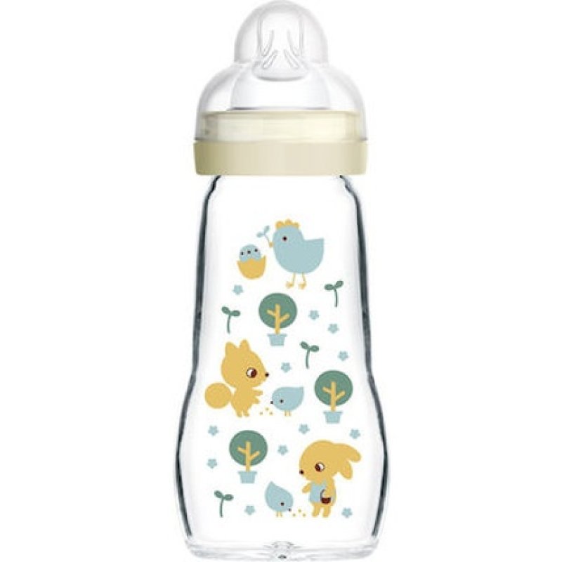 Mam Feel Good Glass Baby Bottle With Silicone Nipple For 2 Months Cream 260ml