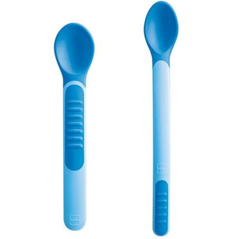 Mam Heat Sensitive Spoons With Protective Cover For Boys - 6 Months, 2 Pieces