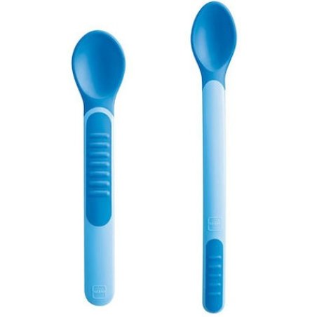 Mam Heat Sensitive Spoons With Protective Cover For Boys - 6 Months, 2 Pieces