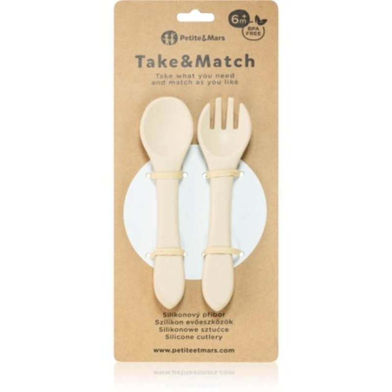 Petite&Mars Take&Match Silicone Cutlery Desert Sand For 6 Months And Older 2 Pieces