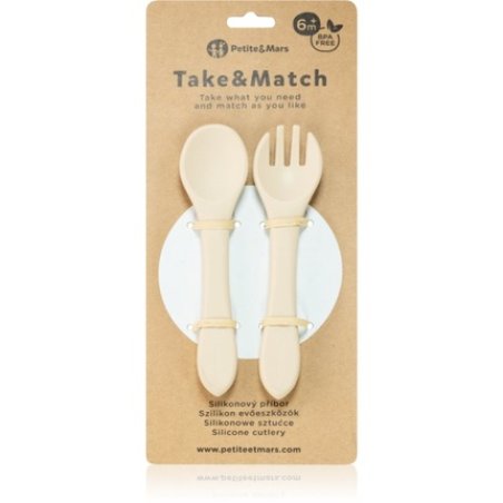 Petite&Mars Take&Match Silicone Cutlery Desert Sand For 6 Months And Older 2 Pieces