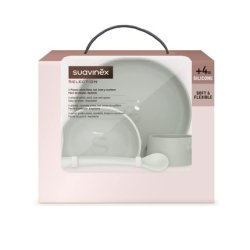 Suavinex Silicone Baby Tableware with Strong Suction Cup - Bowl 350ml, Plate 400ml, Cup 240ml, Spoon - Color Essence