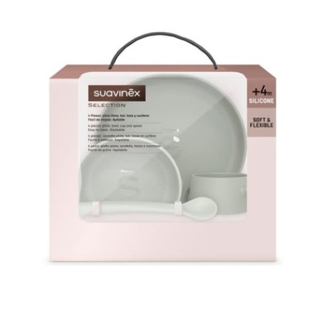Suavinex Silicone Baby Tableware with Strong Suction Cup - Bowl 350ml, Plate 400ml, Cup 240ml, Spoon - Color Essence