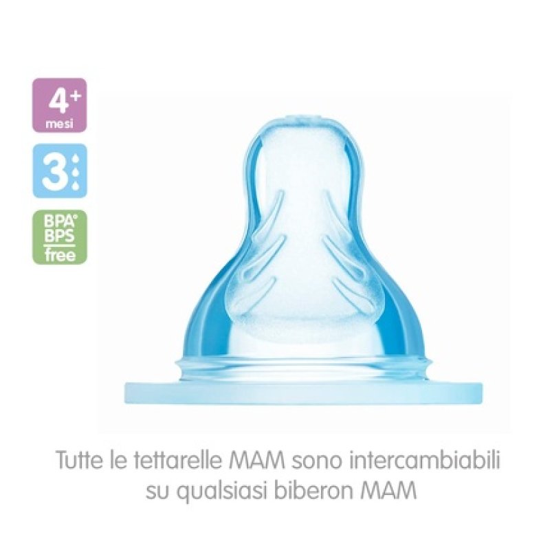 Mam - Set Of 2 Teats Size 3 Fast Flow, Silicone, 4 Months