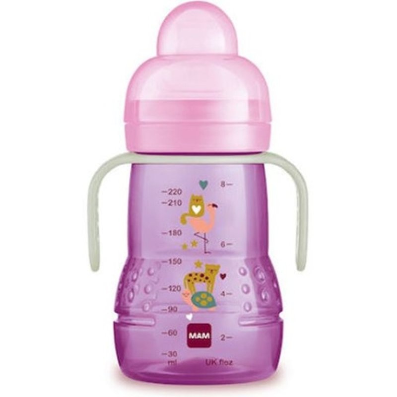 Mam Trainer Educational Silicone Baby Bottle With Handles For Girls Pink 4m 220ml