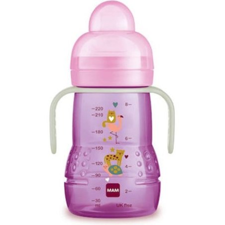 Mam Trainer Educational Silicone Baby Bottle With Handles For Girls Pink 4m 220ml