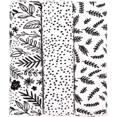 Ttomi Tetra Black Flowers Cloth Diapers 70x70 Cm 3 Pcs