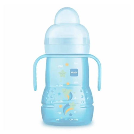Mam Trainer Glass Baby Bottle 220ml Blue Color For 4 Months And Older