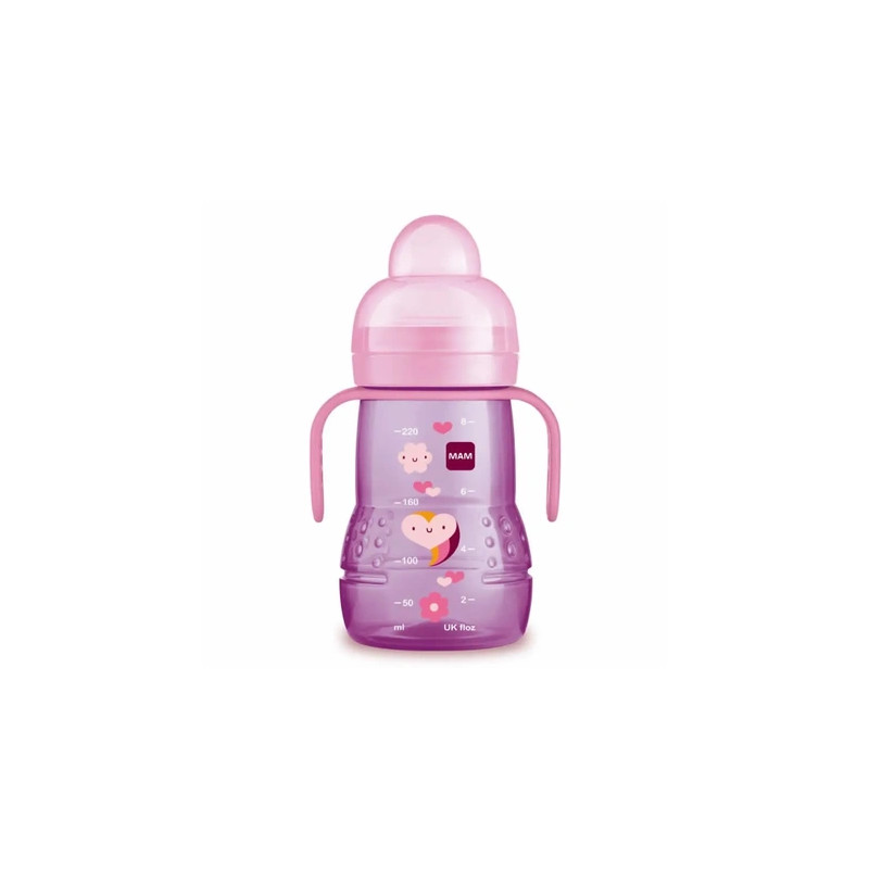Mam Trainer Glass Baby Bottle 220ml Pink Color For 4 Months And Up