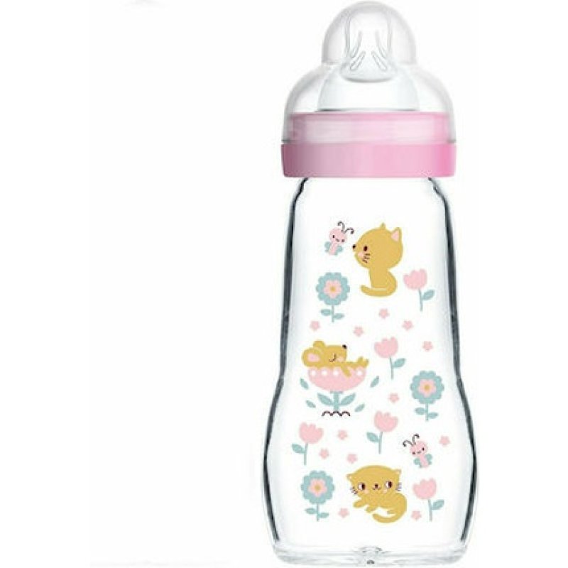 Mam Feel Good Glass Baby Bottle With Silicone Nipple For 2 Months Pink 260ml