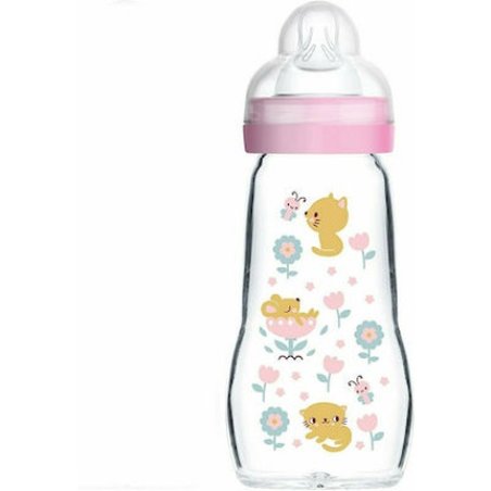 Mam Feel Good Glass Baby Bottle With Silicone Nipple For 2 Months Pink 260ml