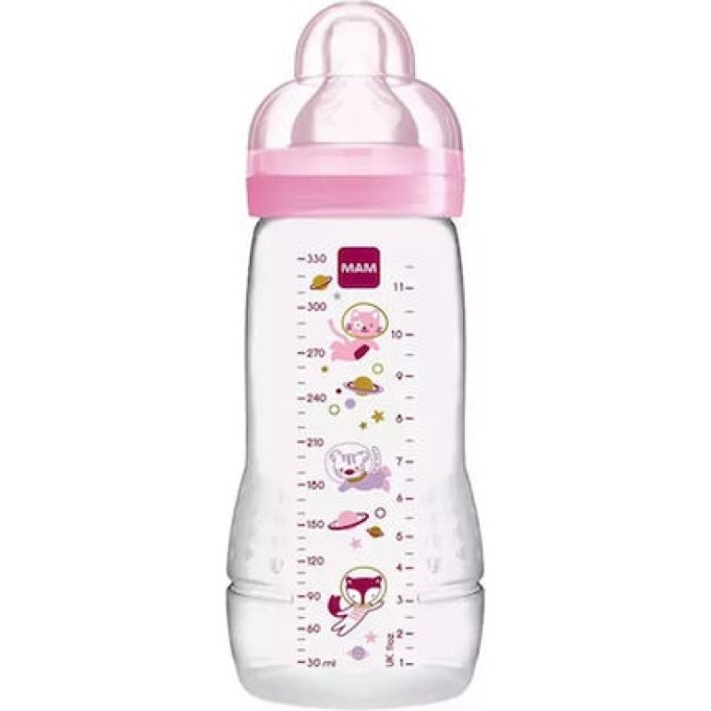 Mam Easy Active Bottle - Plastic Baby Bottle With Silicone Nipple For Girls, 4 Months, 330ml