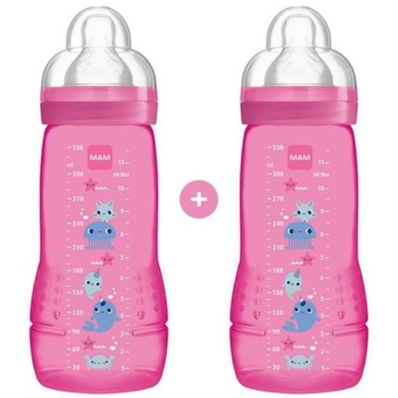 Mam Mam Promo Easy Active Baby Bottle - Pink, 2x330ml